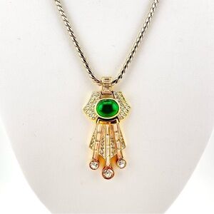 Vintage Swarovski Necklace and Earring Set in Art Deco Style, Green Crystals